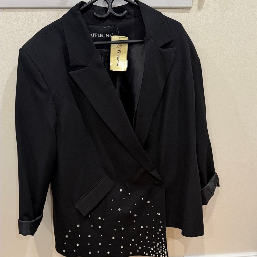 Black Women's Blazer with Pearl Accents